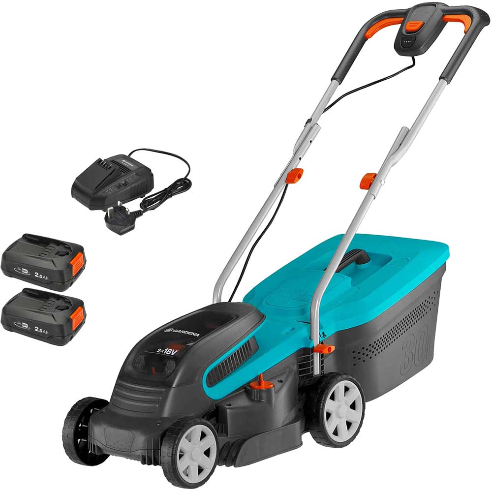 Image of Gardena POWERMAX 32 P4A 36v Cordless Rotary Lawnmower 320mm 2 x 2.5ah Li-ion Charger