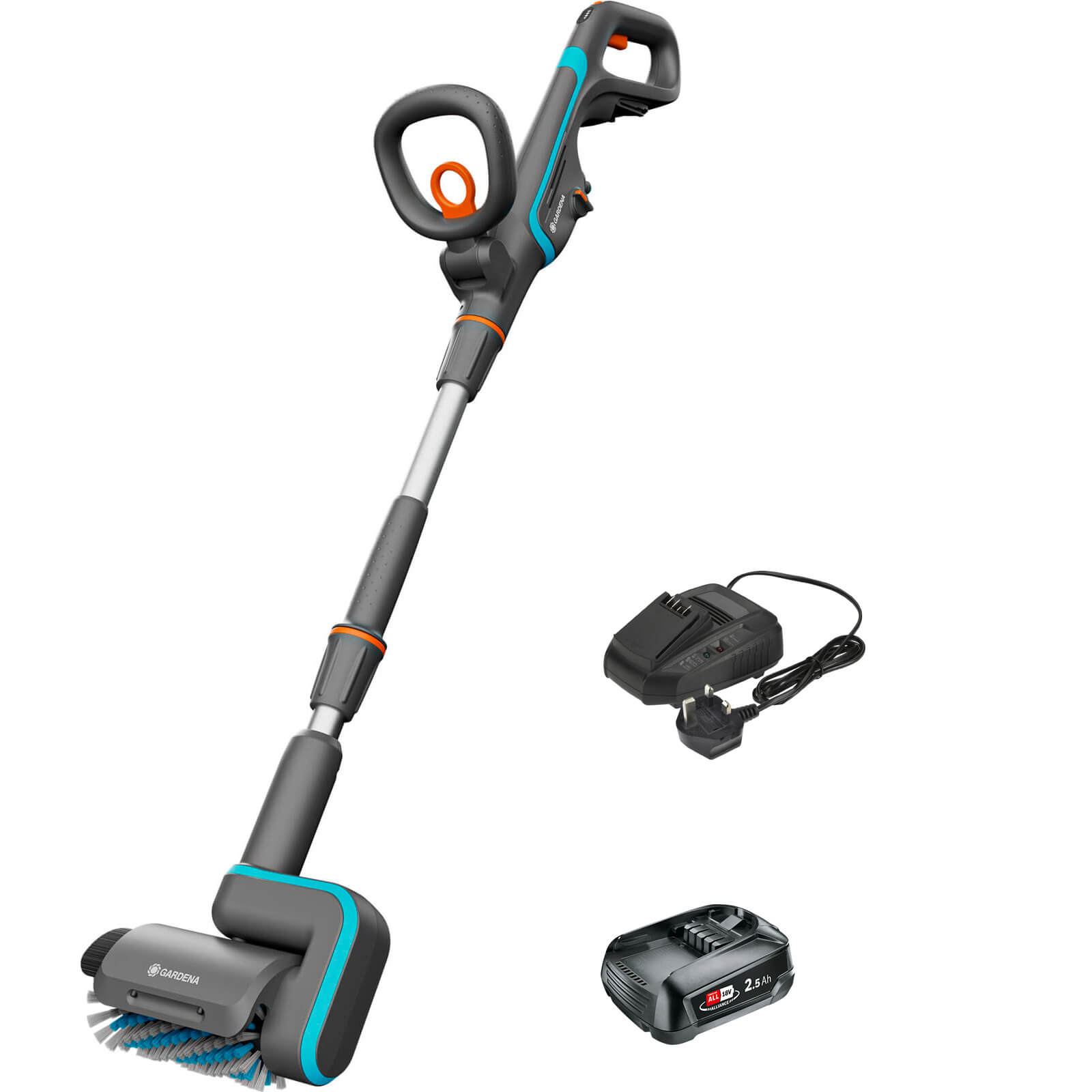 Gardena AQUABRUSH P4A 18v Cordless Patio and Surface Cleaner 1 x 2.5ah Li-ion Charger