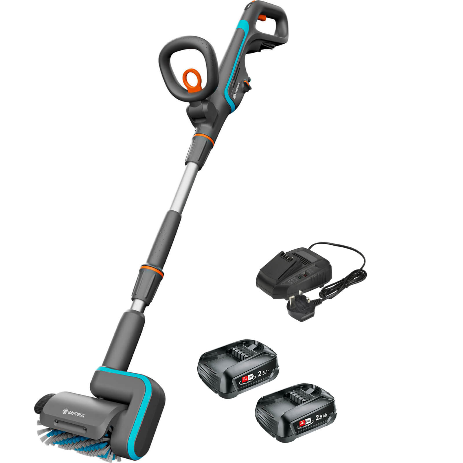 Gardena AQUABRUSH P4A 18v Cordless Patio and Surface Cleaner 2 x 2.5ah Li-ion Charger