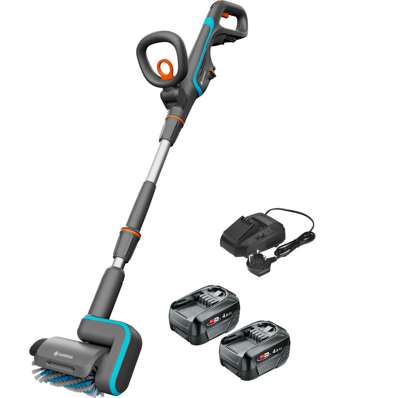 Gardena AQUABRUSH P4A 18v Cordless Patio and Surface Cleaner 2 x 4ah Li-ion Charger