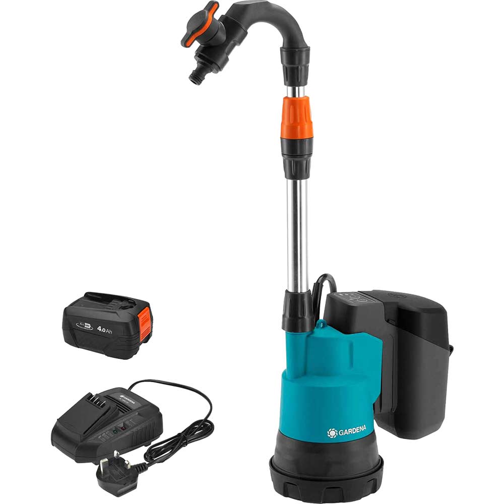 Image of Gardena 2000/2 P4A 18v Cordless Rainwater Submersible Water Butt Tank Pump 1 x 4ah Li-ion Charger