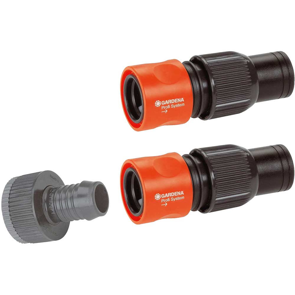 Image of Gardena PIPELINE and SPRINKLERSYSTEM Max Flow Threaded Tap Hose Pipe Connector Set 26.5mm & 33.3mm