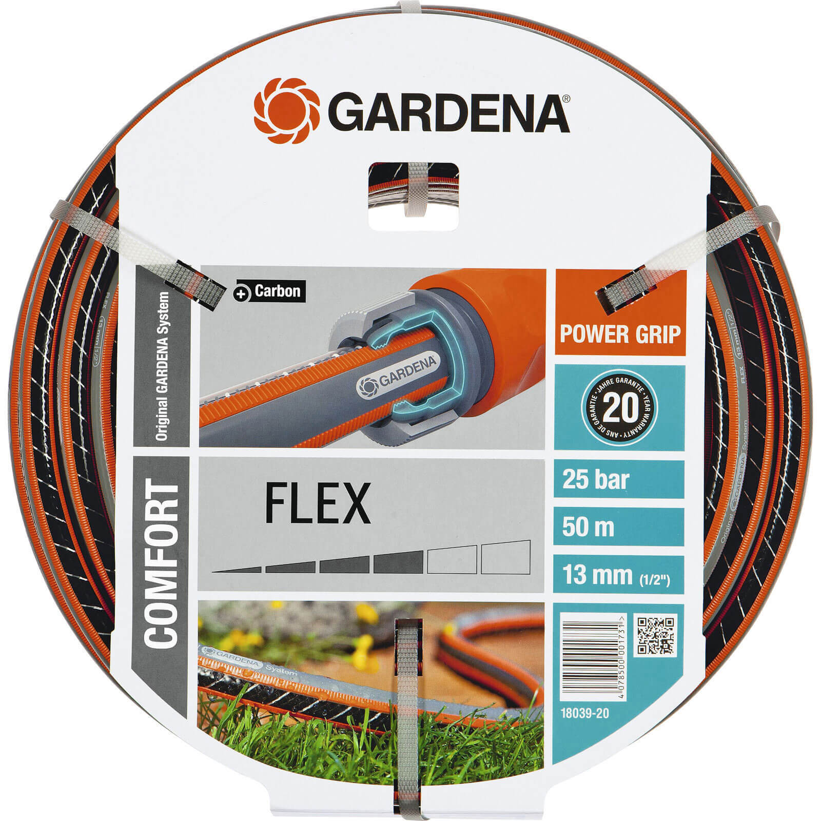 Gardena Comfort FLEX Hose Pipe 1/2" / 12.5mm 50m Grey & Orange