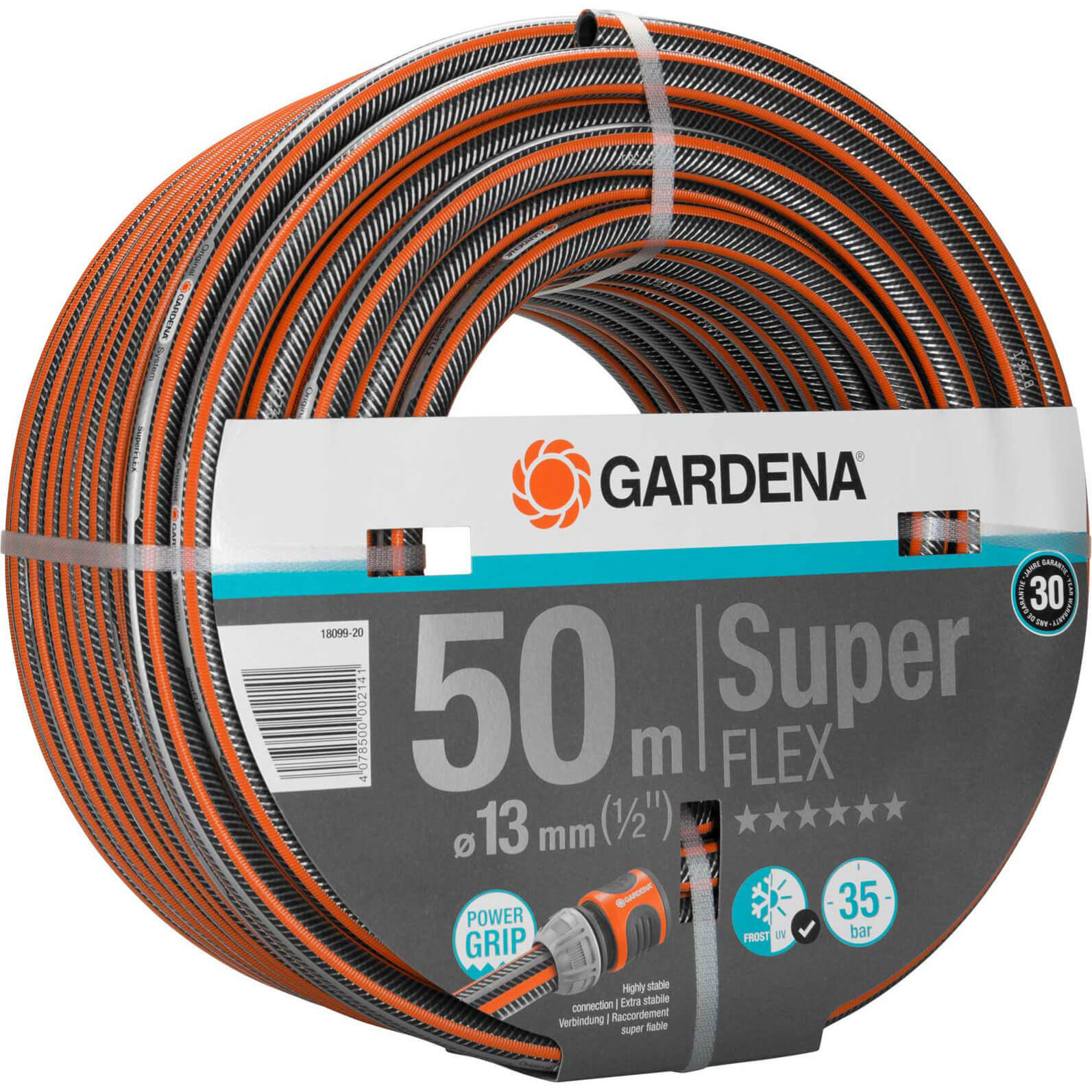 Gardena SuperFlex Premium Hose Pipe 1/2" / 12.5mm 50m Black / Orange