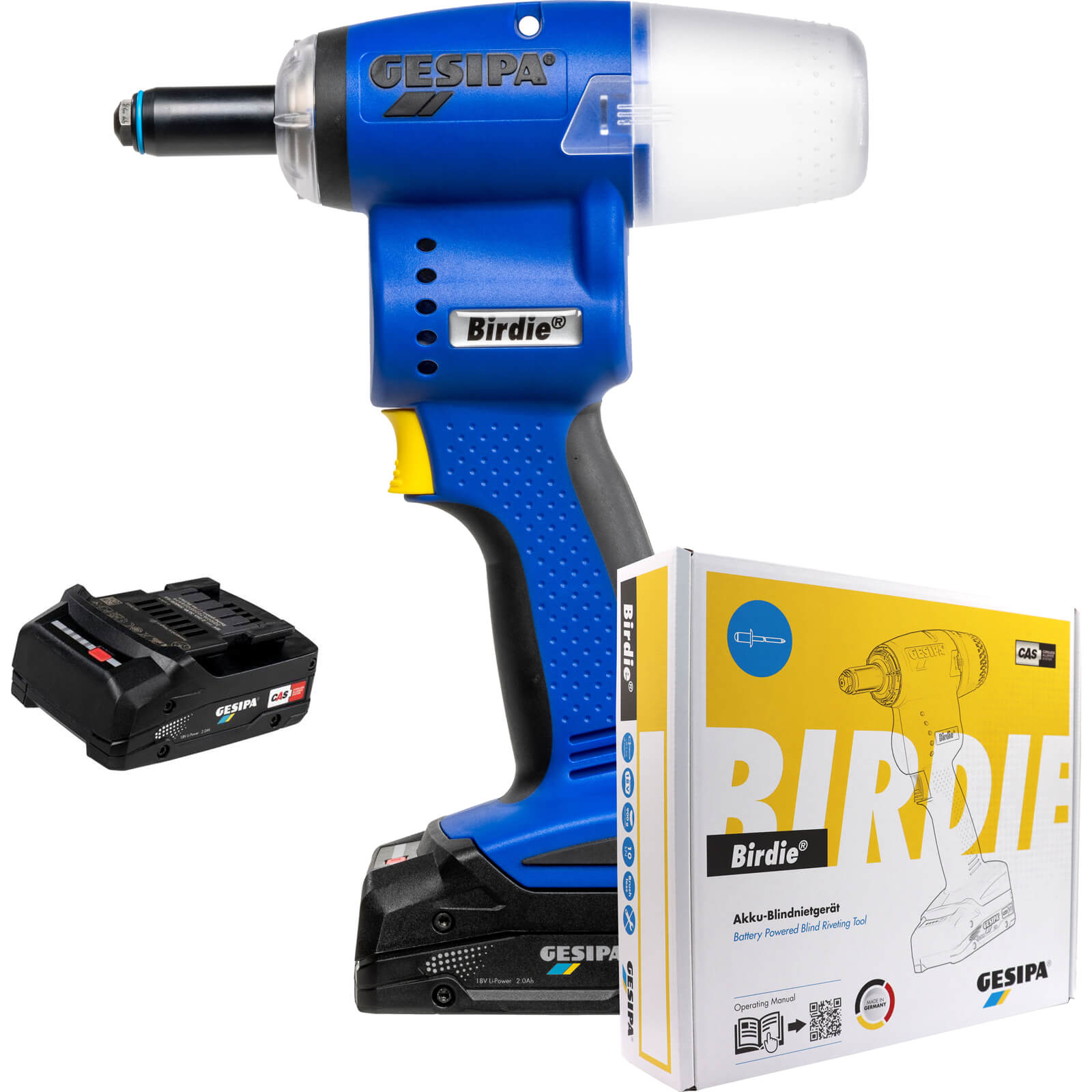 Image of Gesipa Birdie 18v Cordless Brushless Riveter Tool 2 x 2ah Li-ion Charger No Case
