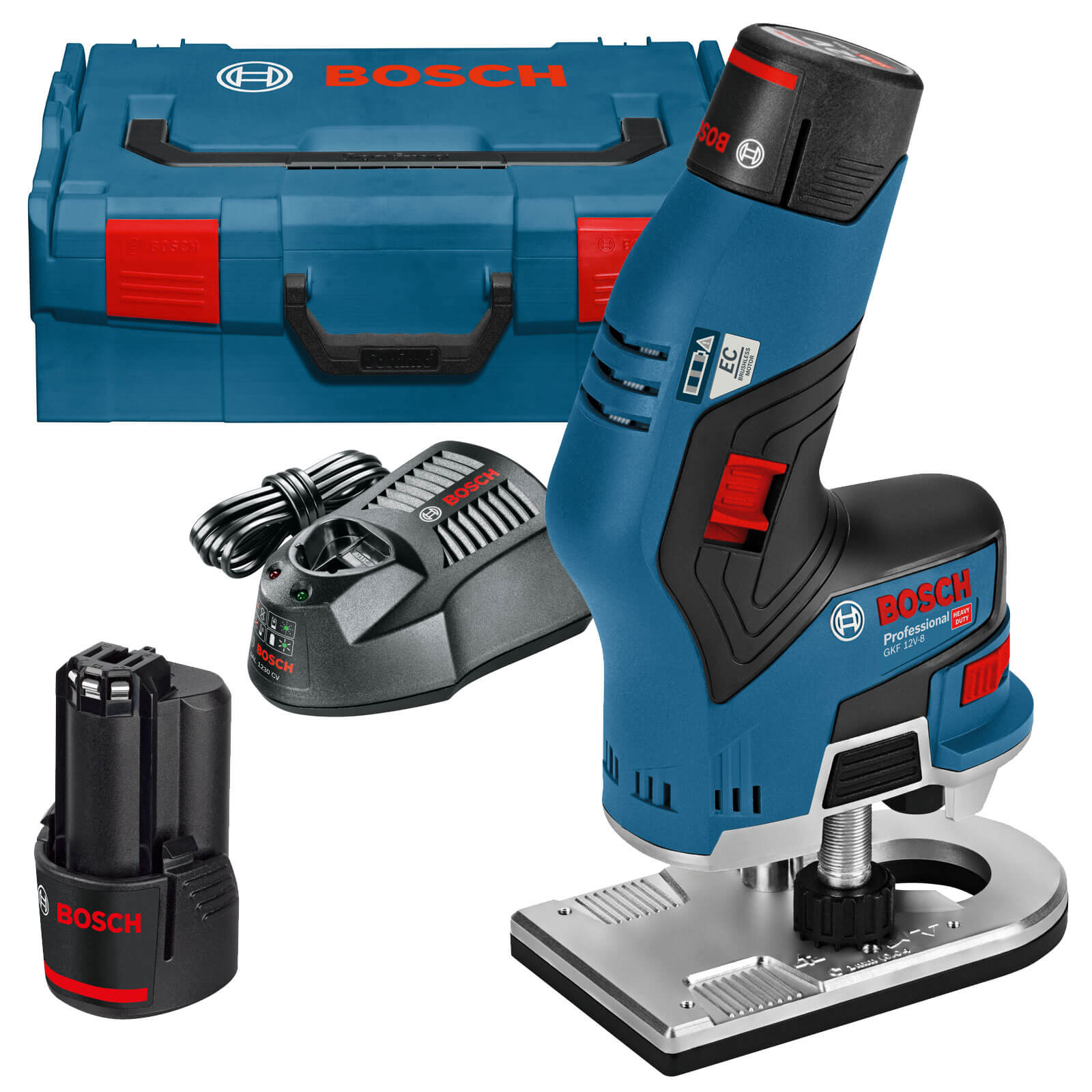 Photo of Bosch Gkf 12 V-8 12v Cordless Fixed Base Palm Router 2 X 3ah Li-ion Charger Case