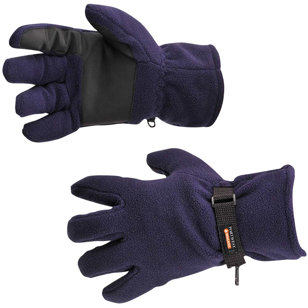 Image of Portwest Insulatex Lined Fleece Gripper Gloves Navy One Size