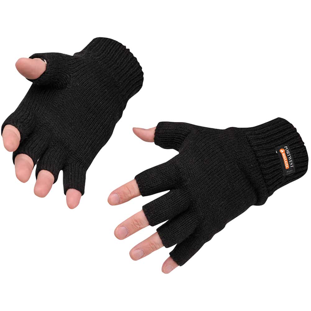 Image of Portwest Fingerless Insulatex Lined Knit Gloves Black One Size