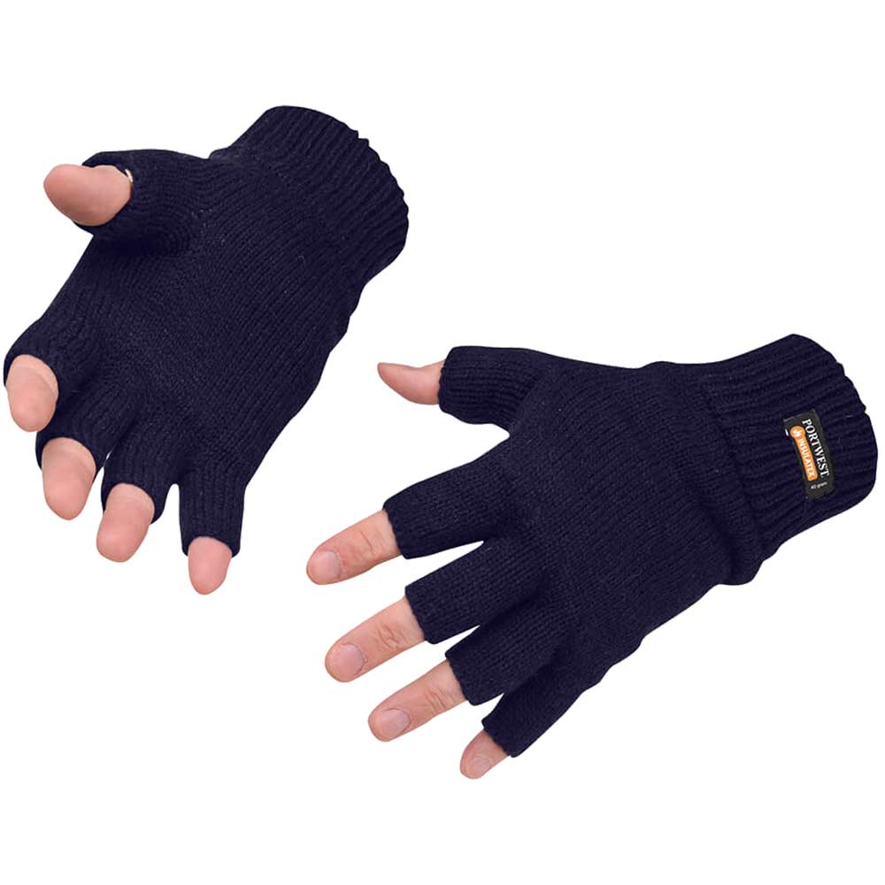 Image of Portwest Fingerless Insulatex Lined Knit Gloves Navy One Size