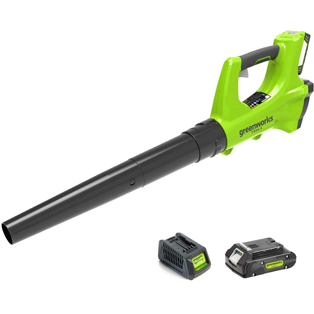 Image of Greenworks G24AB 24v Cordless Axial Garden Leaf Blower 1 x 2ah Li-ion Charger