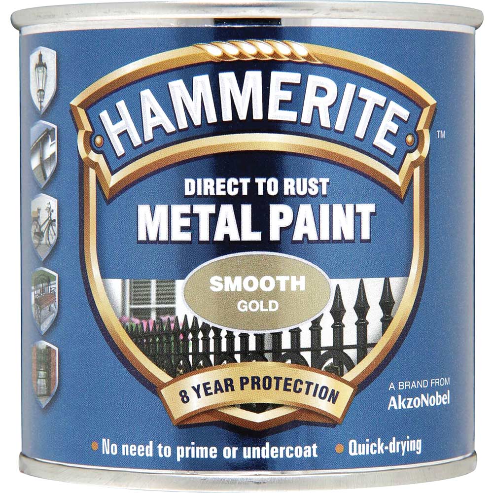 Photo of Hammerite Smooth Finish Metal Paint Gold 250ml