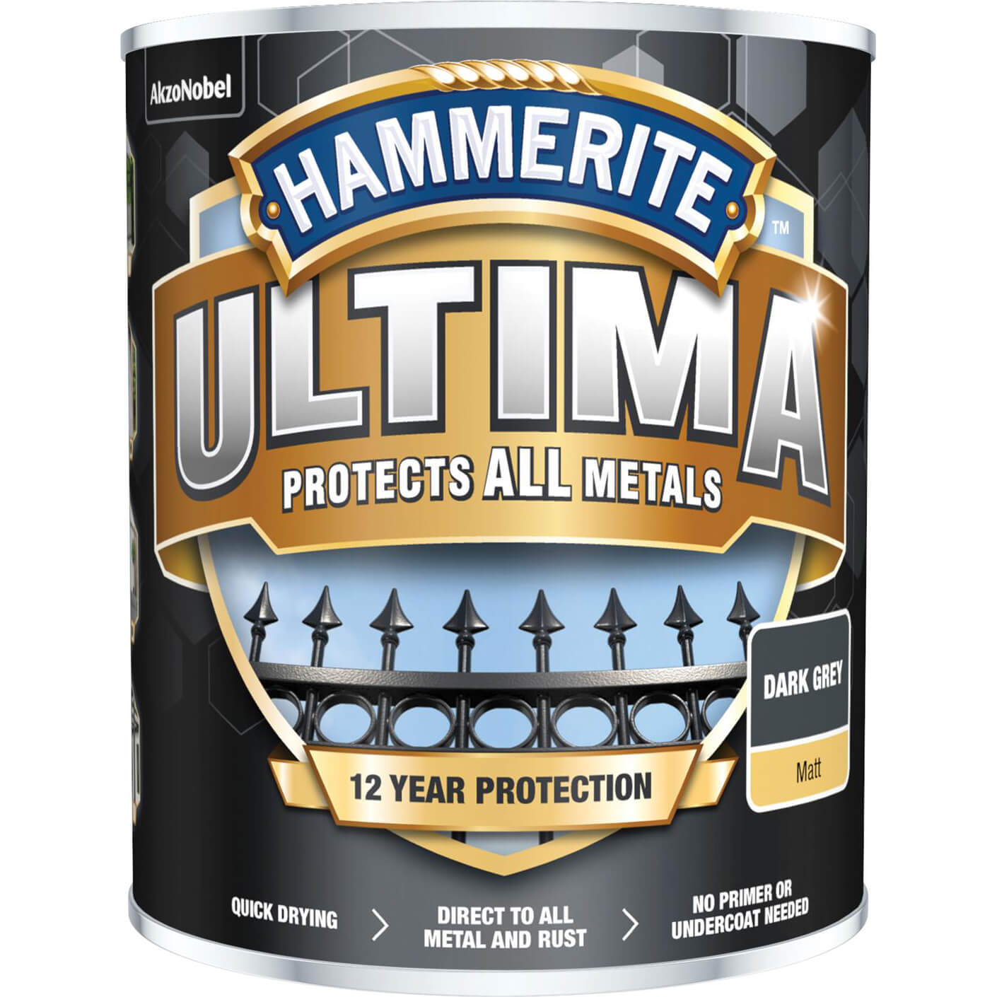 Image of Hammerite Ultima Metal Paint Matt Matt Dark Grey 750ml