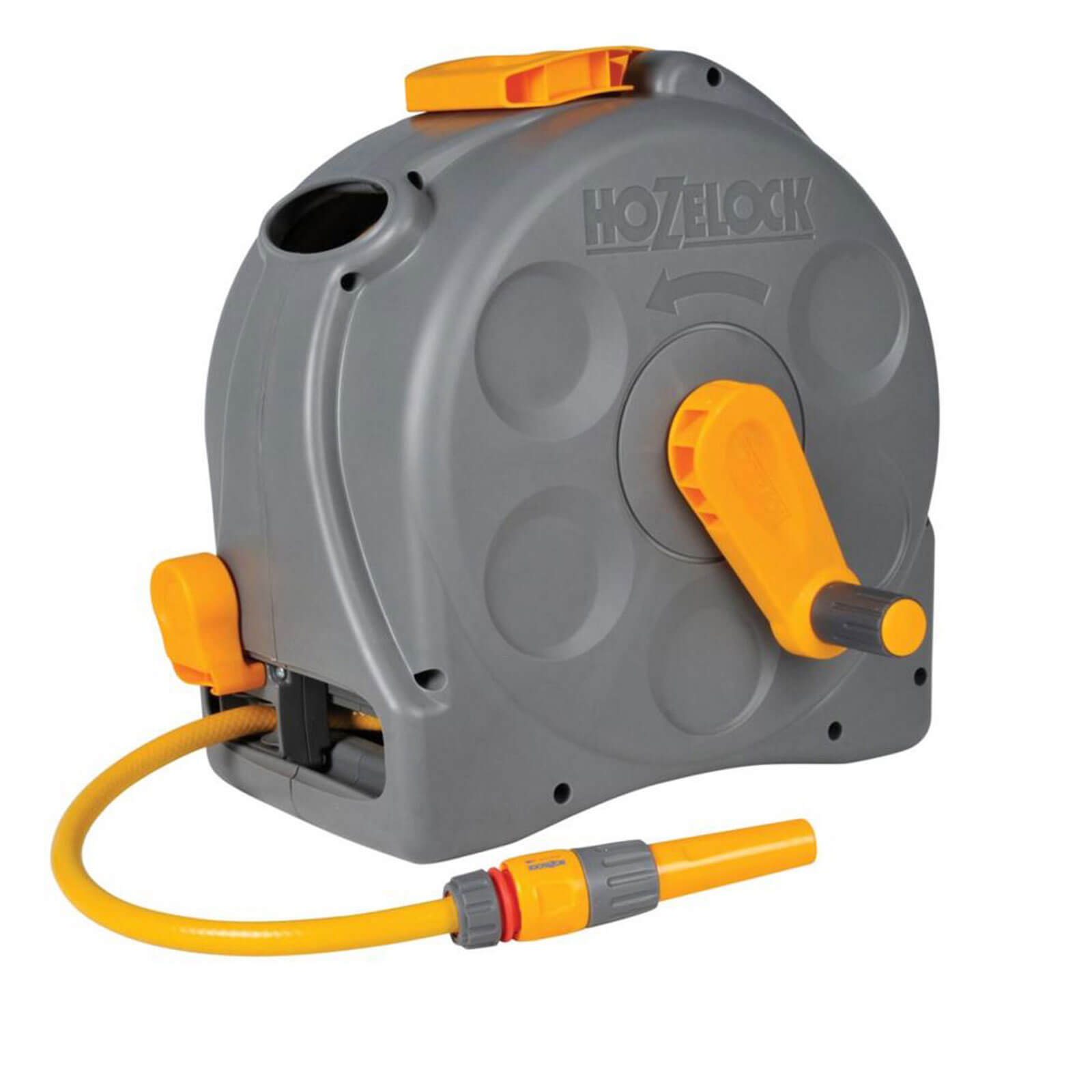 Hozelock Compact Enclosed Floor and Wall Mounted Hose Reel 1/2" / 12.5mm 25m Grey & Yellow