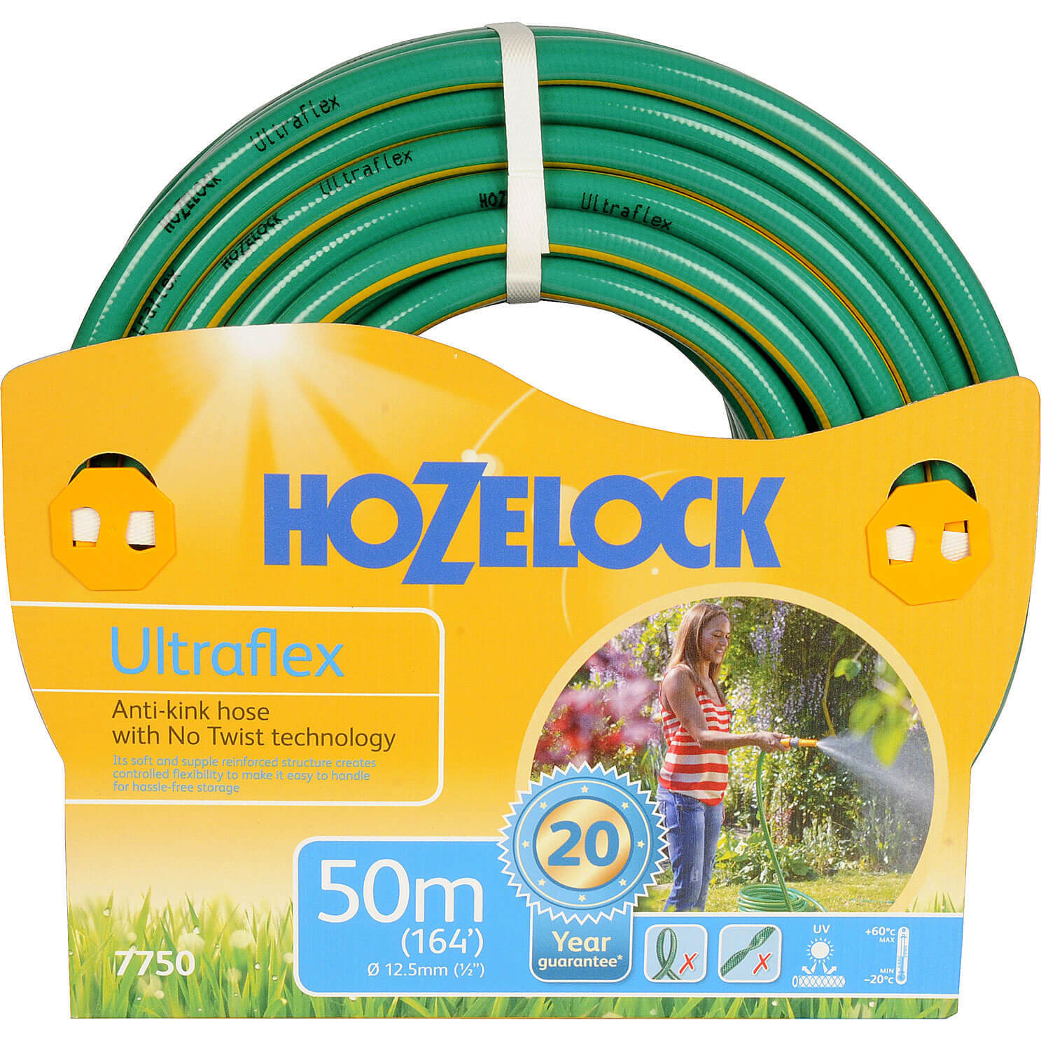 Hozelock Ultraflex Anti Kink and Anti Twist Hose Pipe 1/2" / 12.5mm 50m Green