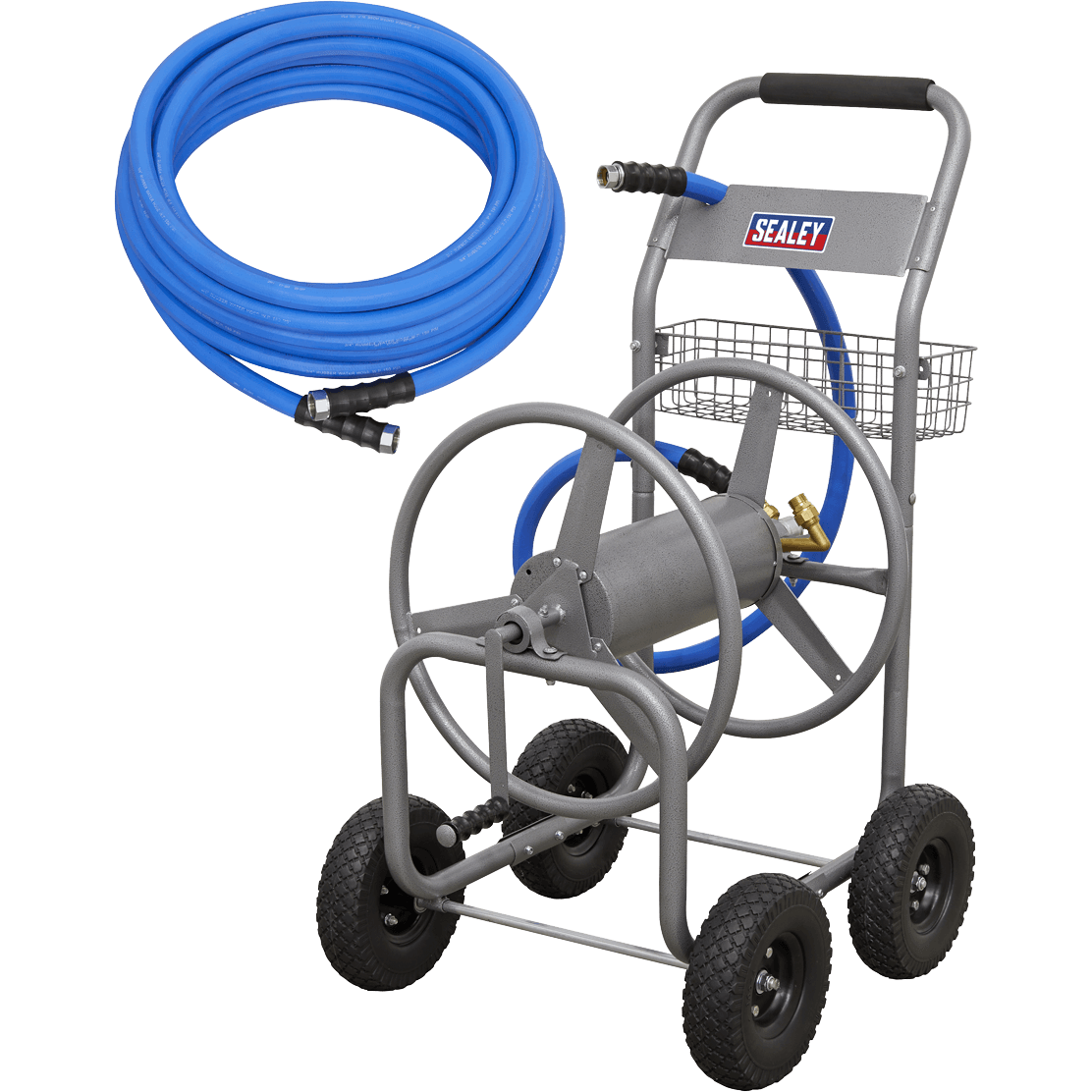 Sealey Hot and Cold Water Rubber Heavy Duty Hose Reel Cart 3/4" / 19mm 15m Blue
