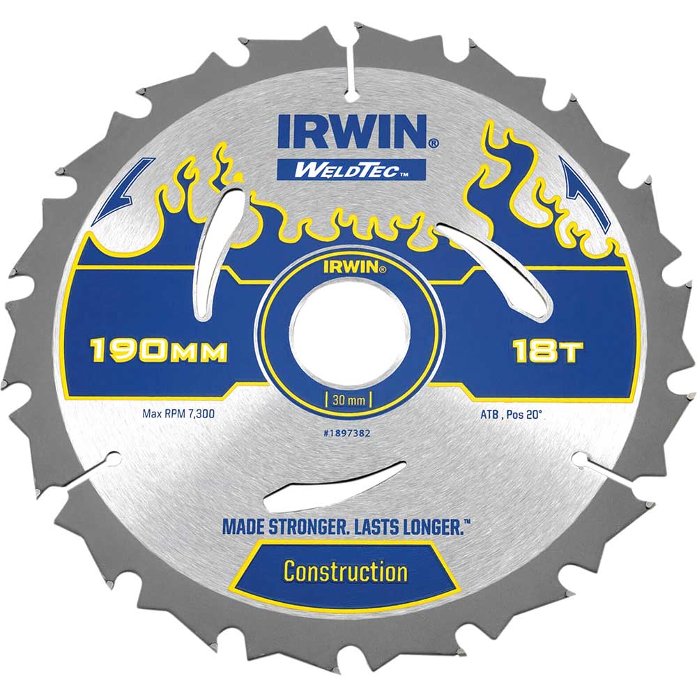 Image of Irwin Weldtec Construction Saw Blade 190mm 18T 30mm