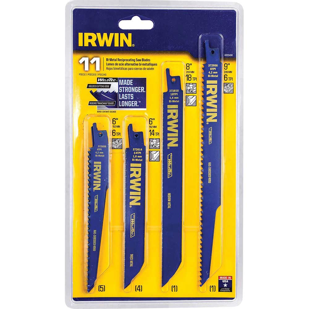 Irwin 11 Piece Bi Metal Reciprocating Sabre Saw Blade Set Sabre