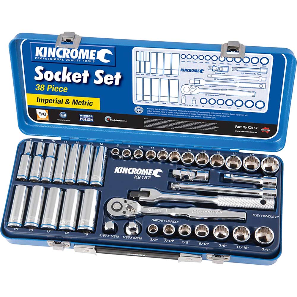 Kincrome 38 Piece 3/8" Drive Socket Set Metric and Imperial Socket Sets