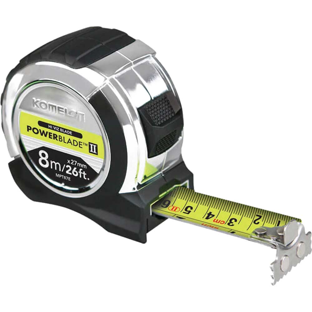 Image of Komelon Powerblade Tape Measure Imperial & Metric 26ft / 8m 27mm