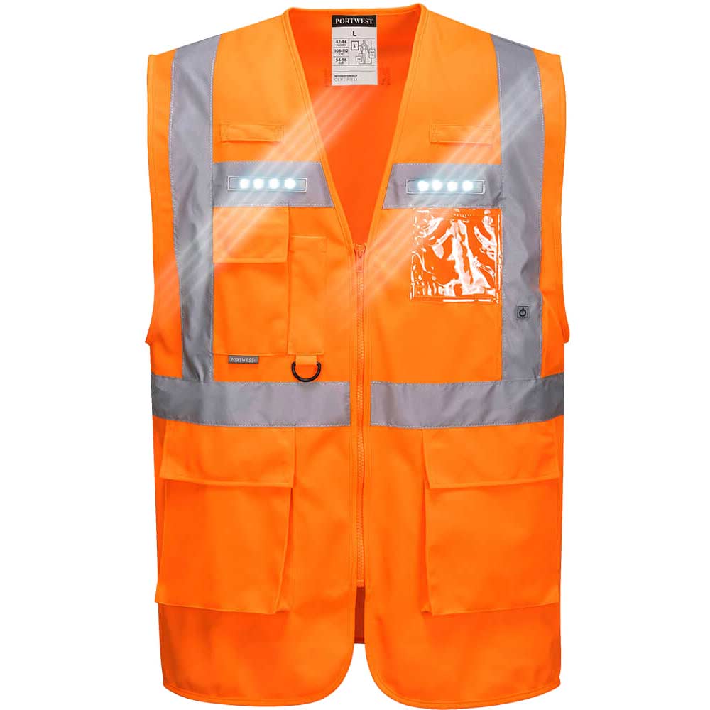 Photo of Portwest Orion Executive Class 2 Hi Vis Led Waistcoat Orange Xl