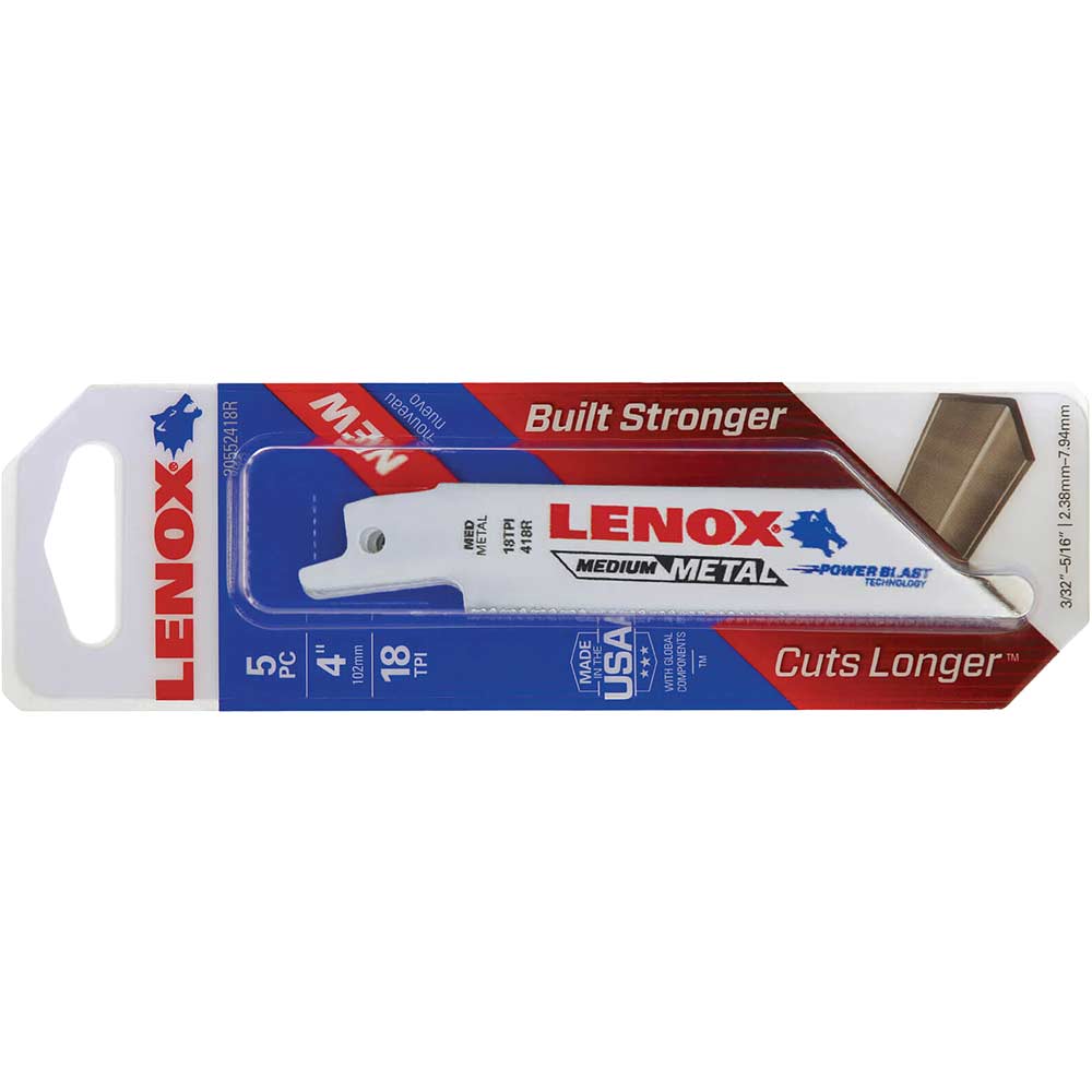 Photo of Lenox 18tpi Medium Metal Cutting Reciprocating Saw Blades 102mm Pack Of 5