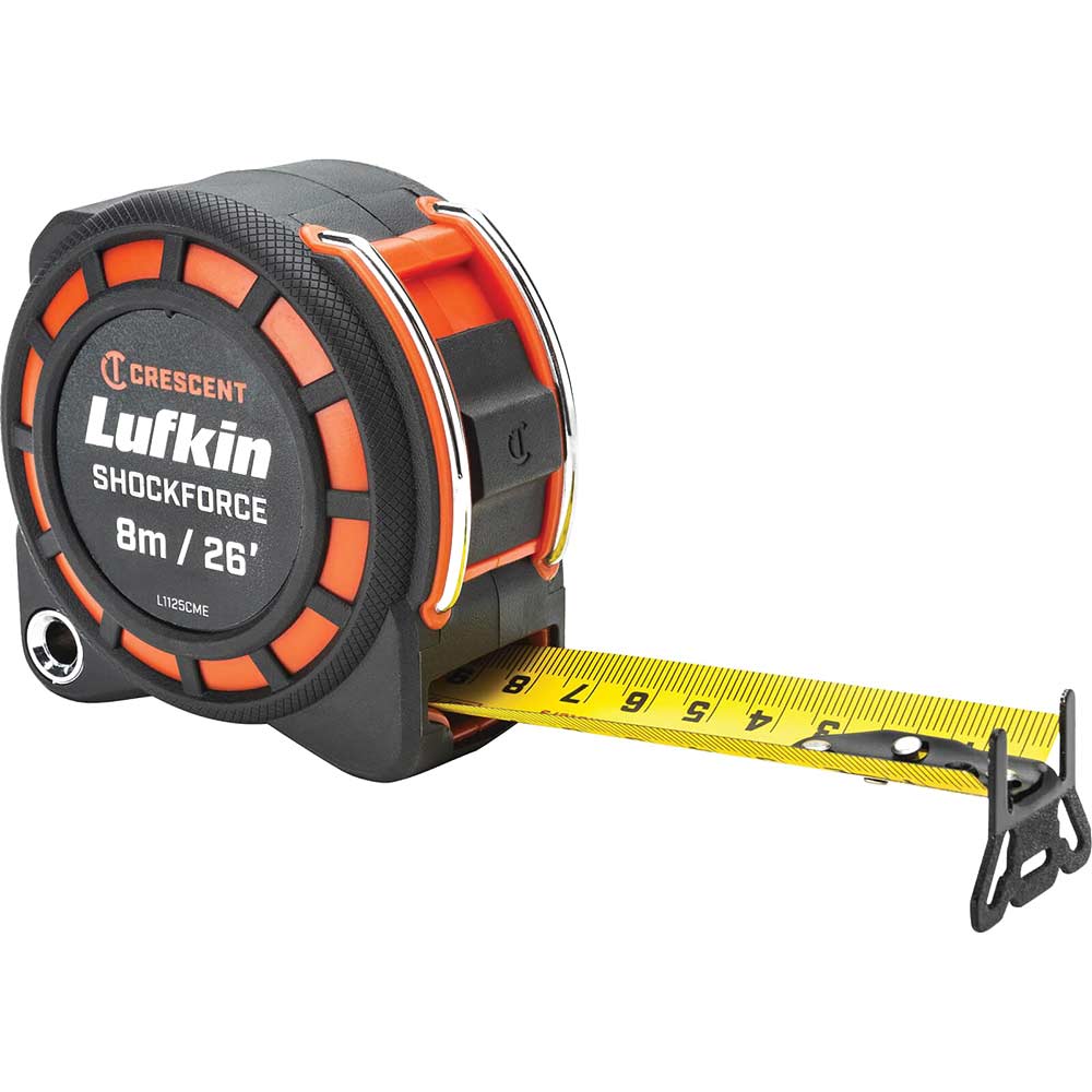 Photo of Crescent Lufkin Shockforce Dual Sided Tape Measure Imperial & Metric 26ft / 8m 30mm