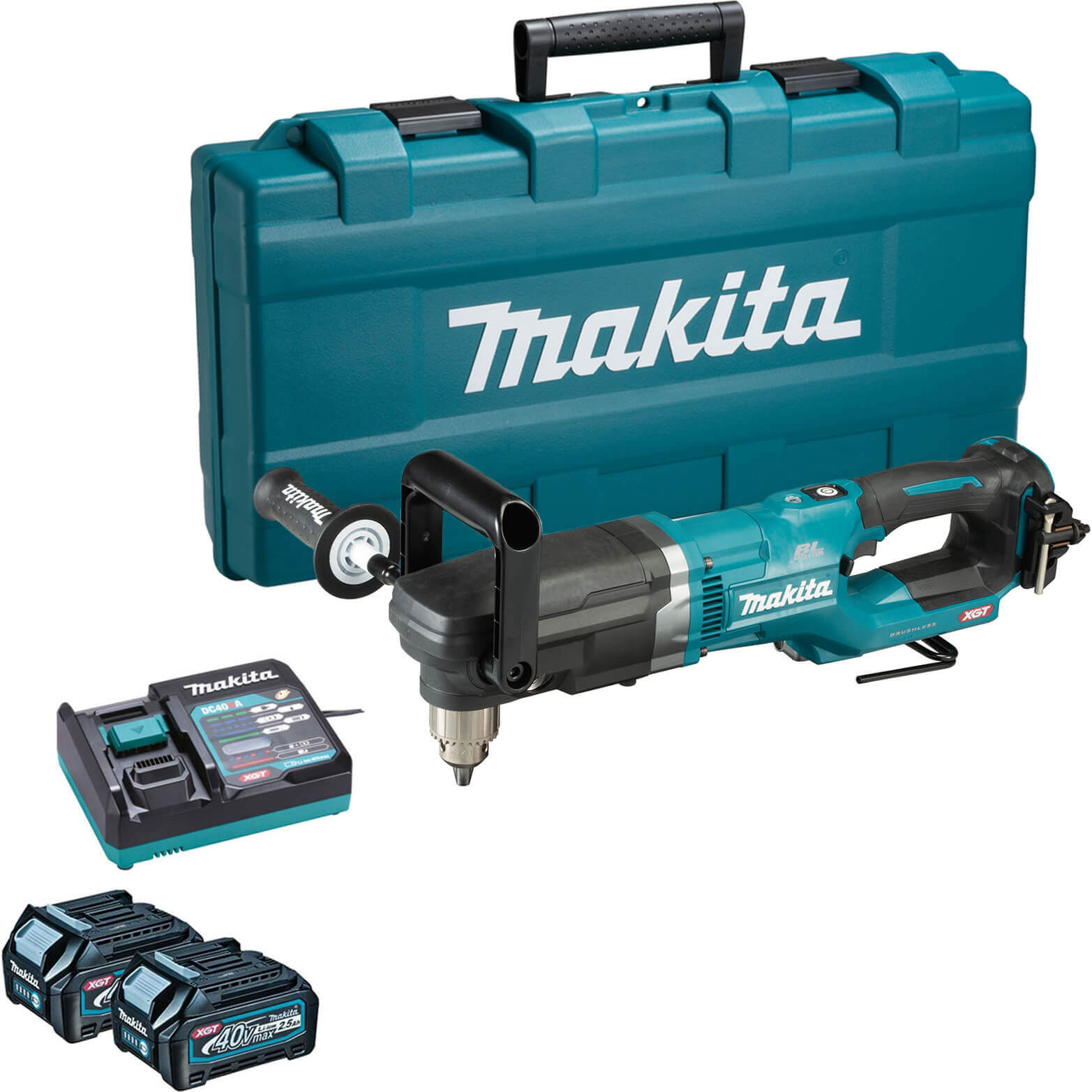 Makita DA001G 40v Max XGT Cordless Brushless Angle Drill 2 x 2.5ah Li-ion Charger Case