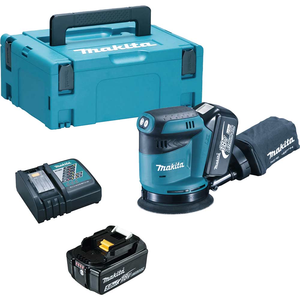 Image of Makita DBO180 18v LXT Cordless Orbital Disc Sander 125mm 2 x 5ah Li-ion Charger Case