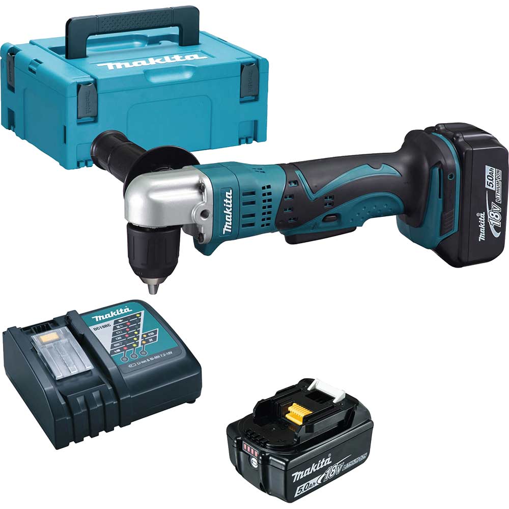 Image of Makita DDA351 18v LXT Cordless Angle Drill 2 x 5ah Li-ion Charger Case