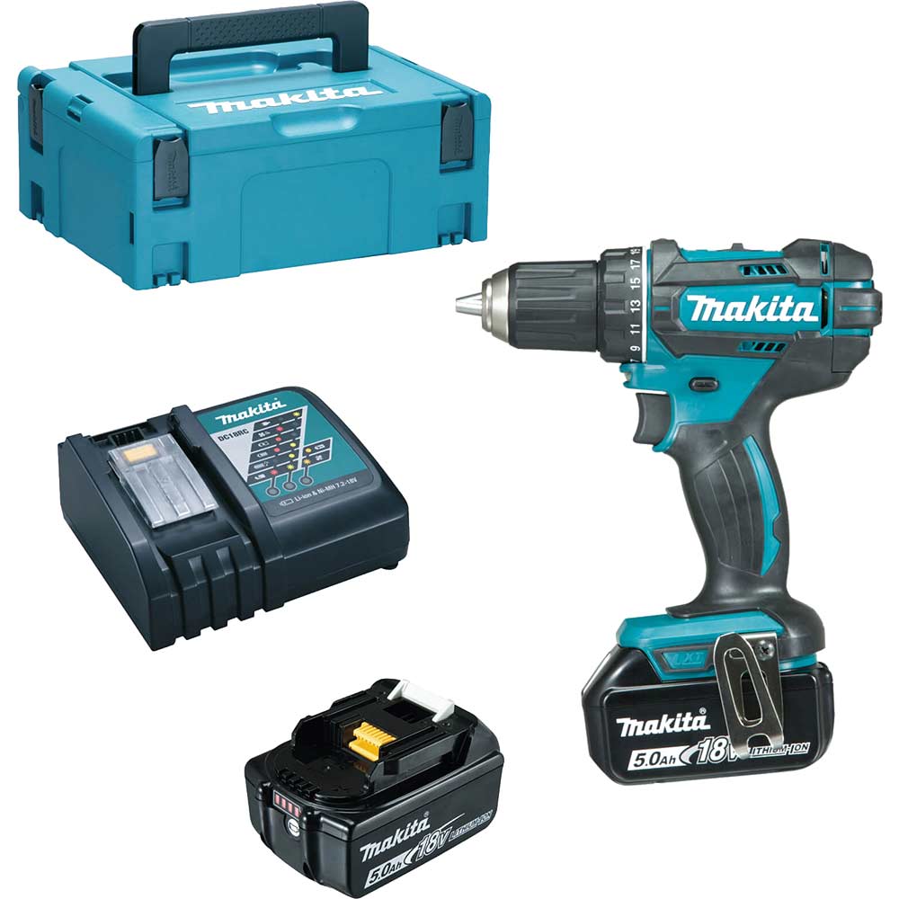 Image of Makita DDF482 18v LXT Cordless Drill Driver 2 x 5ah Li-ion Charger Case