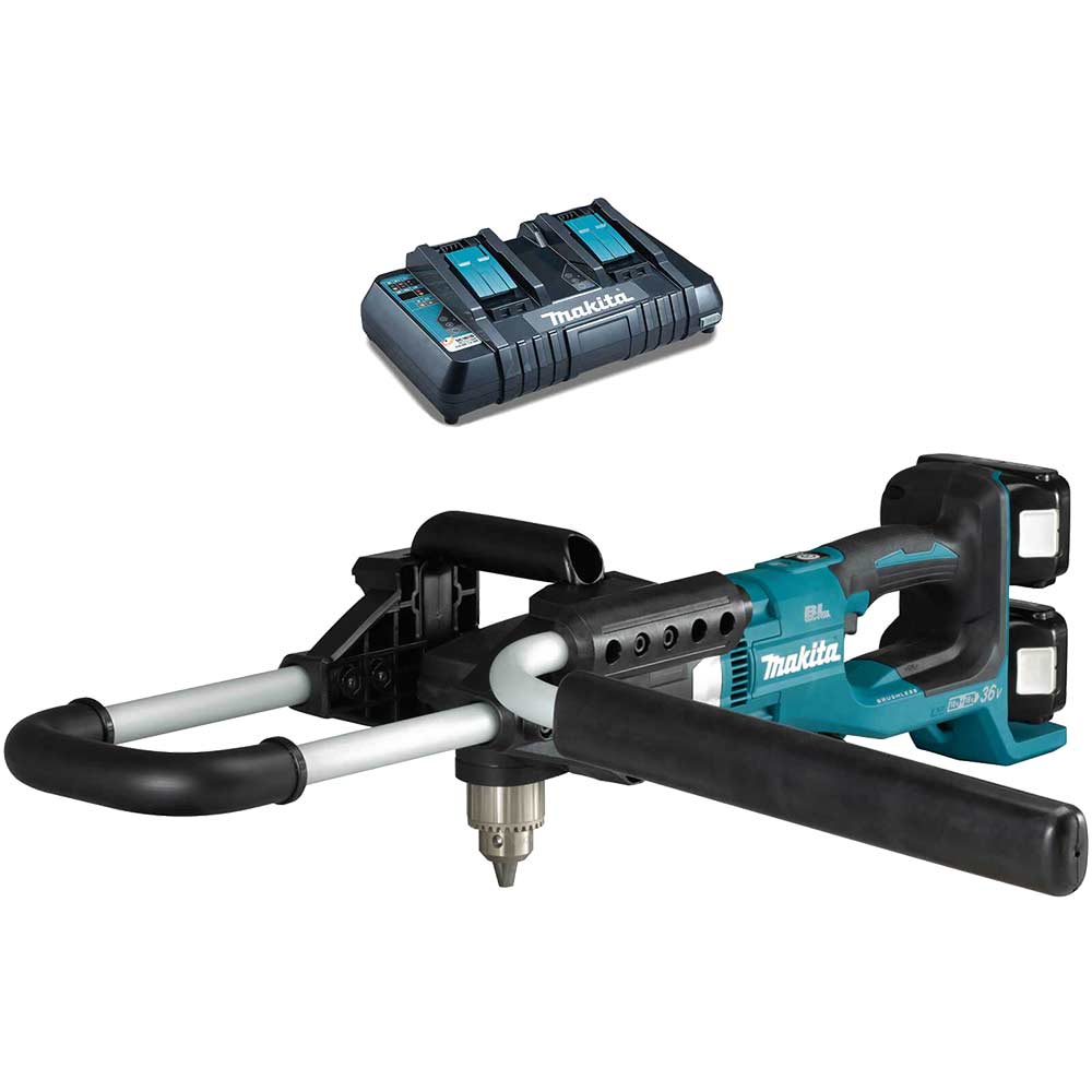 Image of Makita DDG460 18v LXT Cordless Brushless Earth Auger 2 x 5ah Li-ion Charger No Case