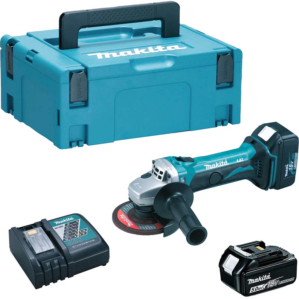 Image of Makita DGA452 18v LXT Cordless Angle Grinder 115mm 2 x 5ah Li-ion Charger Case