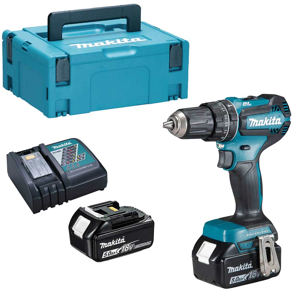 Photo of Makita Dhp485 18v Lxt Cordless Brushless Combi Drill 2 X 5ah Li-ion Charger Case