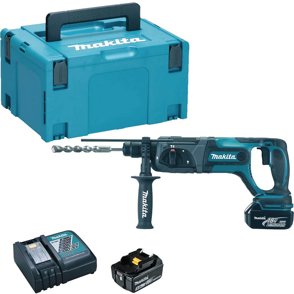 Image of Makita DHR241 18v LXT Cordless SDS Hammer Drill 2 x 5ah Li-ion Charger Case