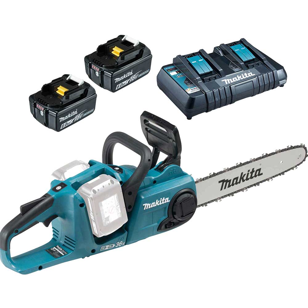 Makita DUC353 Twin 18v LXT Cordless Brushless Chainsaw 350mm 2 x 6ah Li-ion Charger