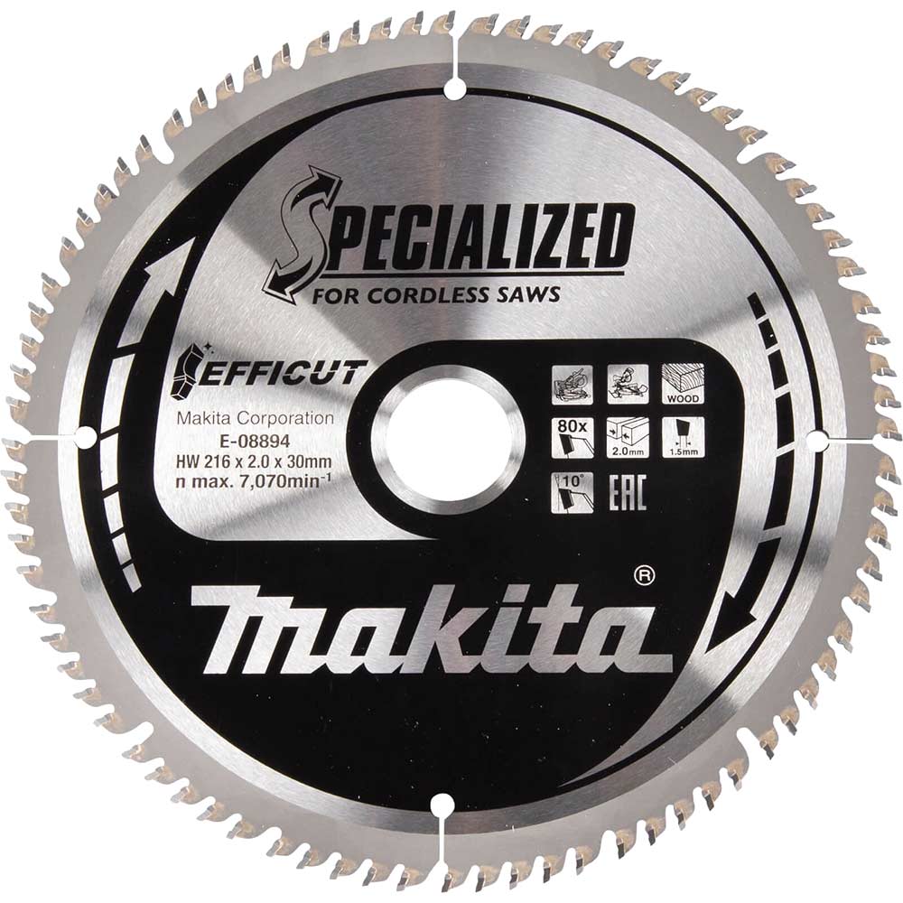 Image of Makita SPECIALIZED Efficut Wood Cutting Saw Blade 216mm 80T 30mm