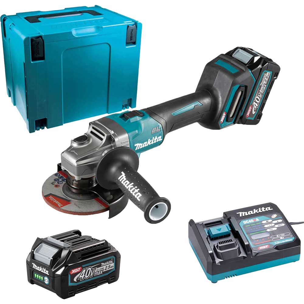 Image of Makita GA005G 40v Max XGT Cordless Brushless Angle Grinder 125mm 2 x 2.5ah Li-ion Charger Case