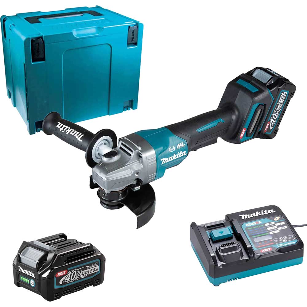 Image of Makita GA013G 40v Max XGT Cordless Brushless Angle Grinder 125mm 2 x 2.5ah Li-ion Charger Case