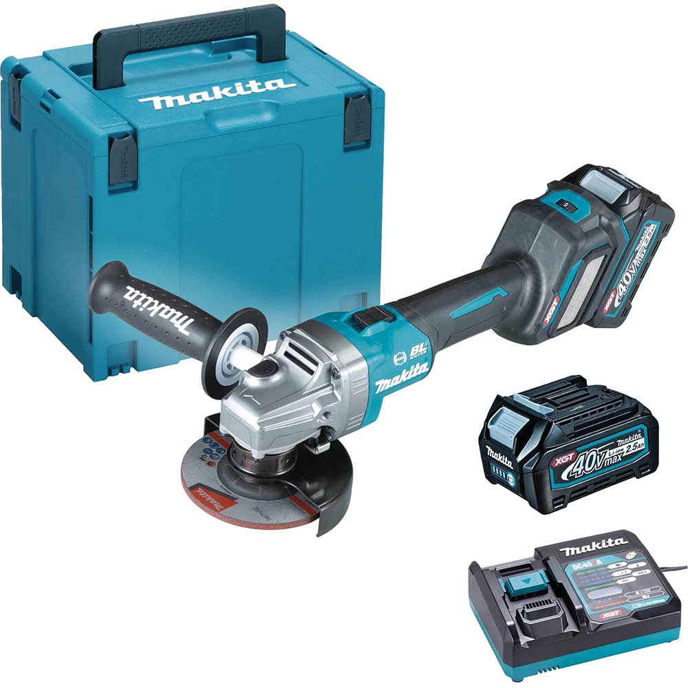 Image of Makita GA022G 40v Max XGT Cordless Brushless Angle Grinder 115mm 2 x 2.5ah Li-ion Charger Case