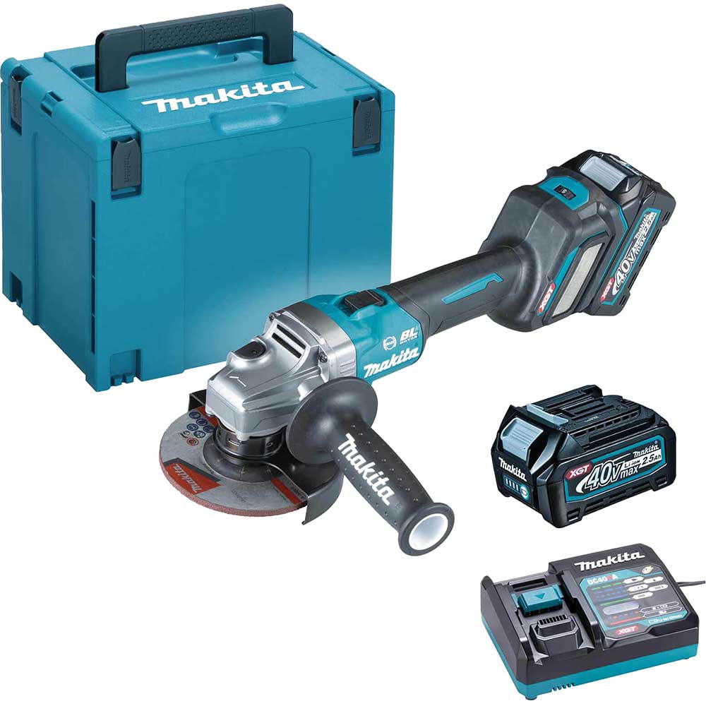 Image of Makita GA023G 40v Max XGT Cordless Brushless Angle Grinder 125mm 2 x 2.5ah Li-ion Charger Case