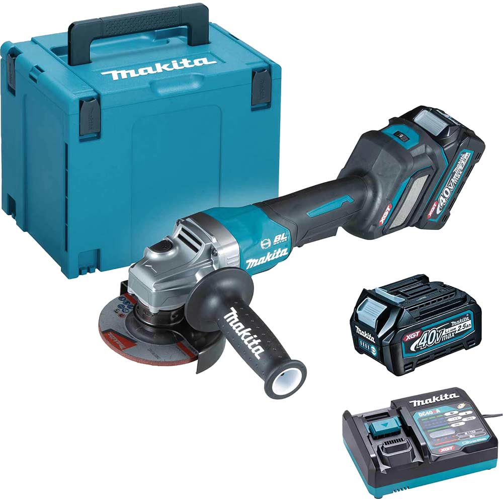 Image of Makita GA028G 40v Max XGT Cordless Brushless Paddle Switch Angle Grinder 115mm 2 x 2.5ah Li-ion Charger Case