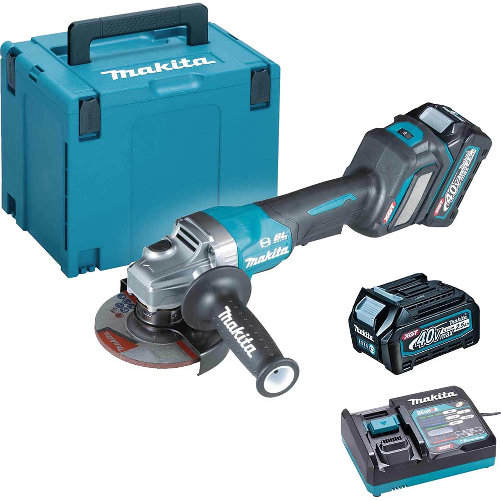 Image of Makita GA029G 40v Max XGT Cordless Brushless Paddle Switch Angle Grinder 125mm 2 x 2.5ah Li-ion Charger Case