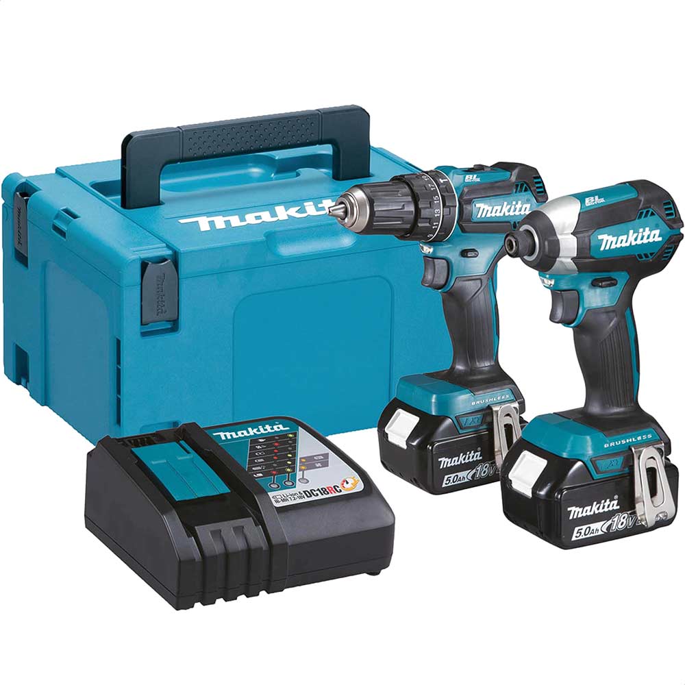 Image of Makita DLX2283TJ 18v LXT Cordless Brushless Combi Drill and Impact Driver Kit 2 x 5ah Li-ion Charger Case