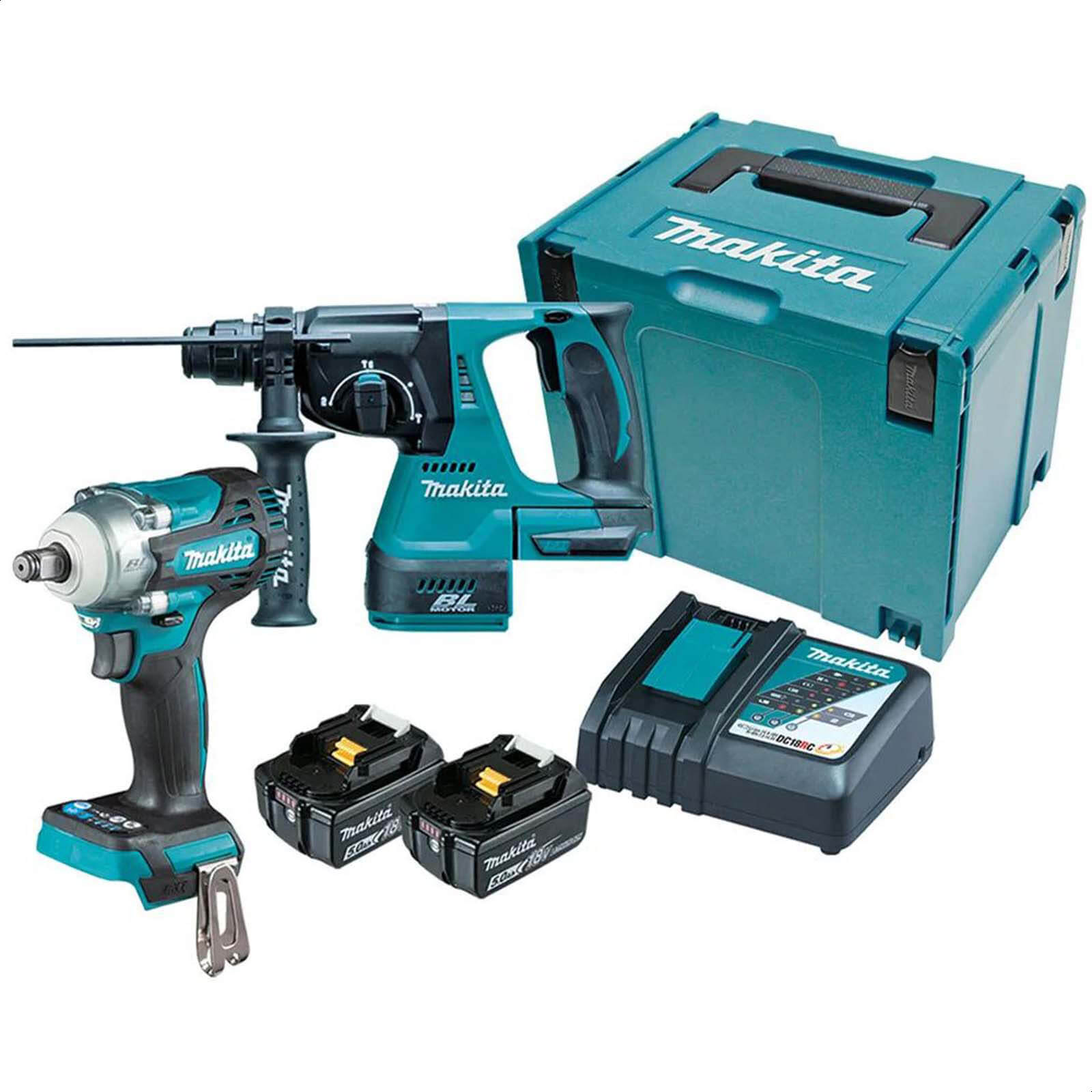 Makita DLX2372TJ 18v LXT Cordless SDS Drill and Impact Wrench Kit 2 x 5ah Li-ion Charger Case