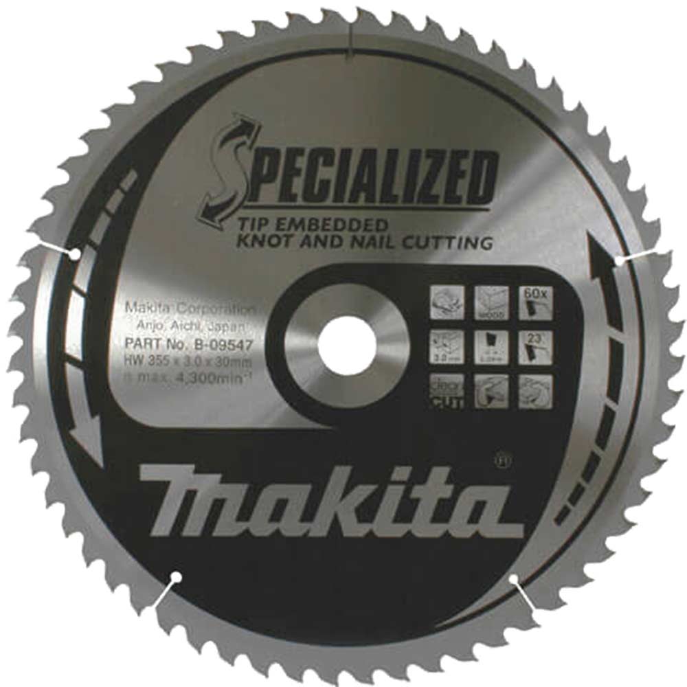 Photo of Makita Specialized Knot And Nail Cutting Saw Blade 355mm 60t 30mm