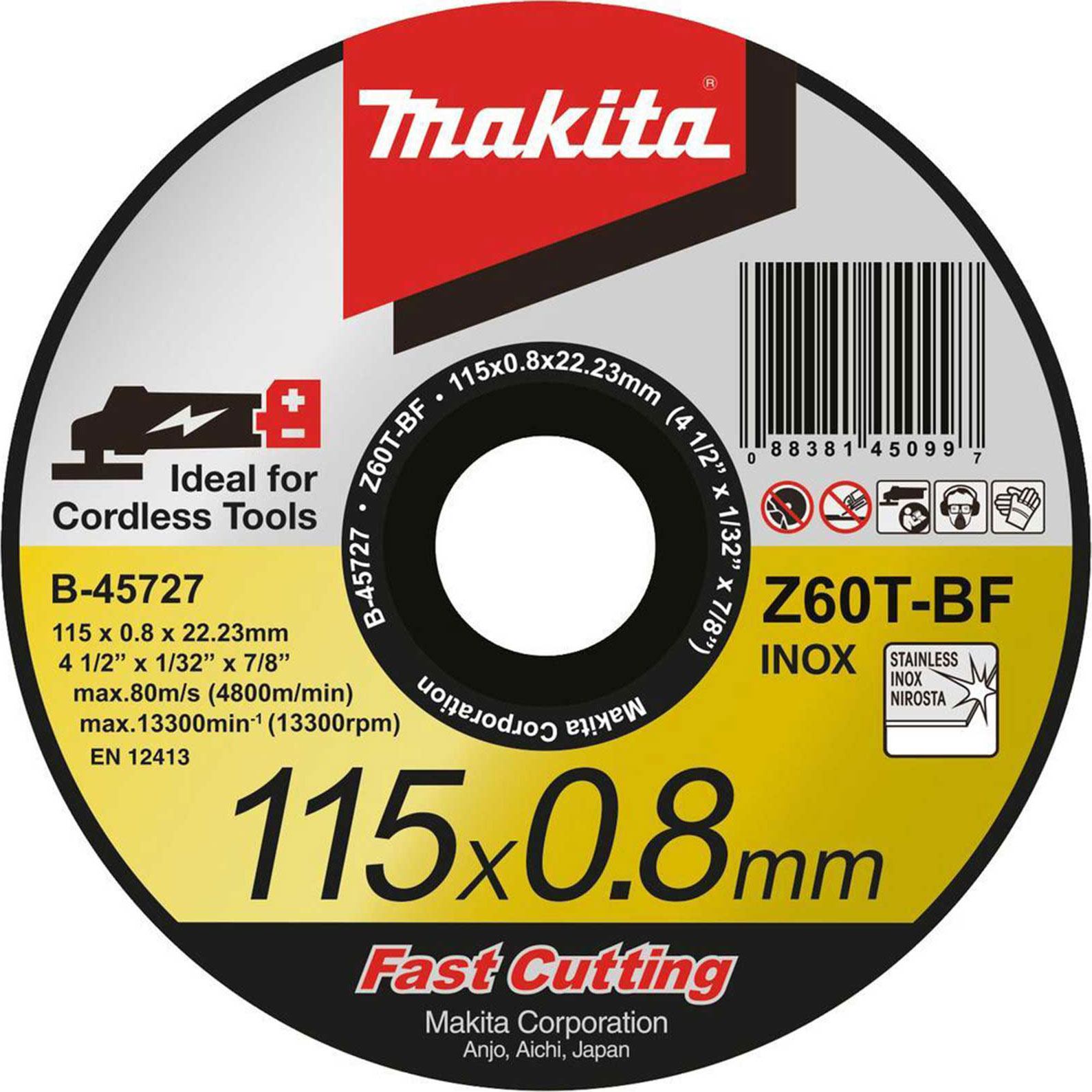 Makita Ultra Thin 0.8mm Metal Cutting Disc 115mm Pack of 1