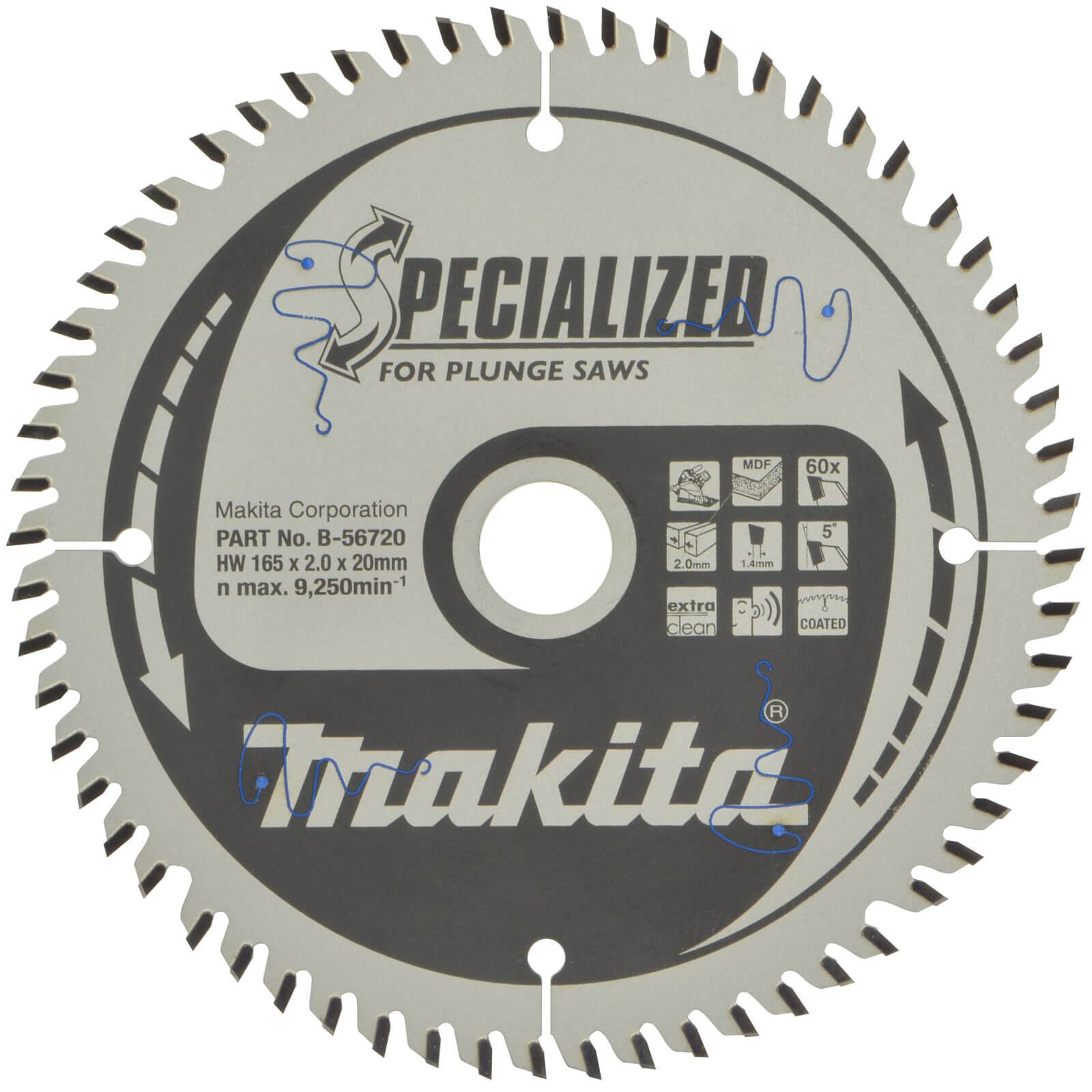 Makita SPECIALIZED Plunge Saw MDF and Laminate Saw Blade 165mm 60T 20mm