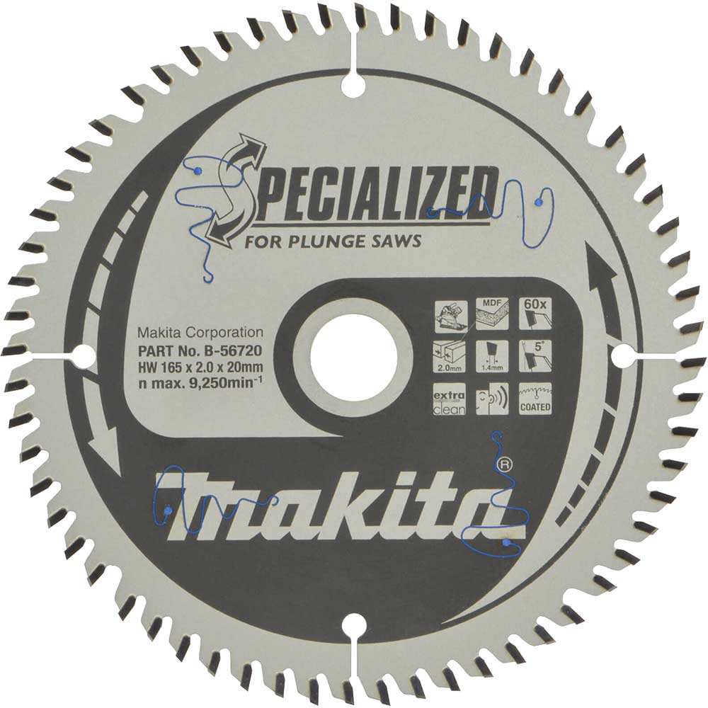 Makita SPECIALIZED Plunge Saw MDF and Laminate Saw Blade 165mm 60T 20mm