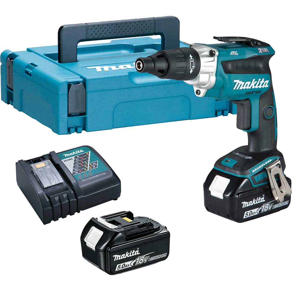 Image of Makita DFS251 18v LXT Cordless Brushless Tek Screwdriver 2 x 5ah Li-ion Charger Case