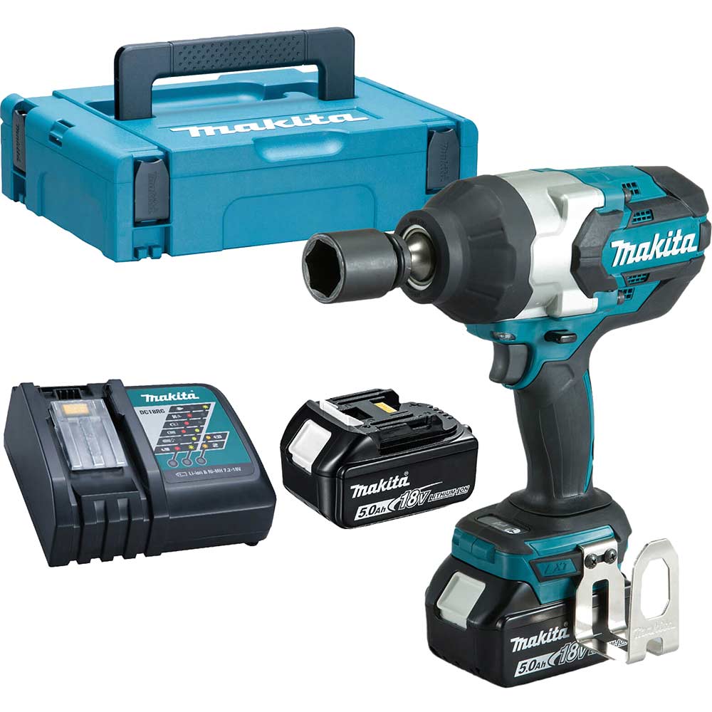 Image of Makita DTW1001 18v LXT Cordless Brushless 3/4" Drive Impact Wrench 2 x 5ah Li-ion Charger Case